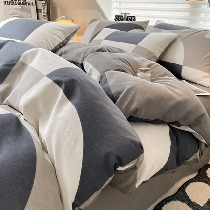 雅居纺家纺 2025新款全棉条格简约系四件套 路易斯