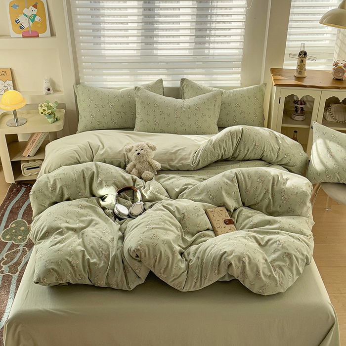 91家纺网 家纺一手货源 找家纺 娜娜2025新款A类针织双层纱印花四件套 小雏菊