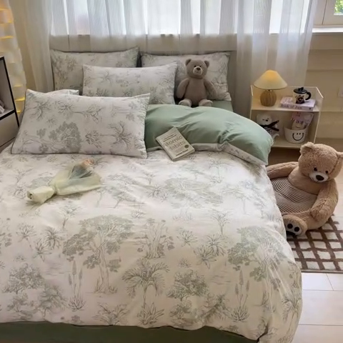 91家纺网 家纺一手货源 找家纺 雅居纺家纺 2025新款全棉小清新四件套 芳草