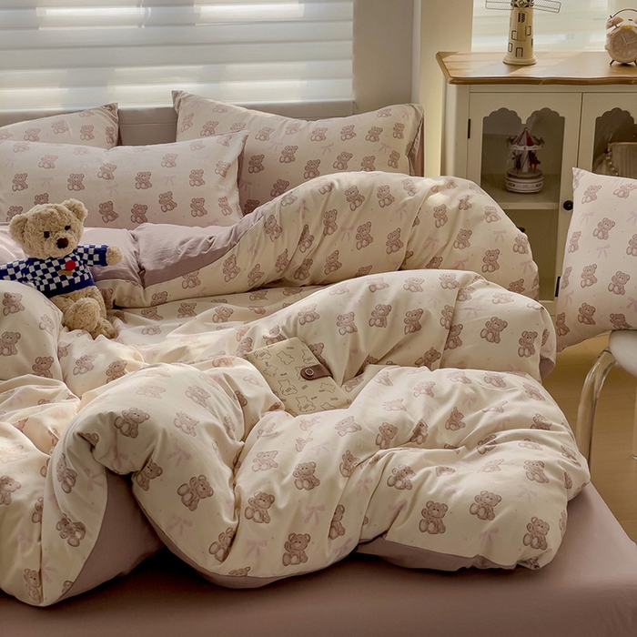 91家纺网 家纺一手货源 找家纺 娜娜2025新款A类针织双层纱印花四件套 可可西里