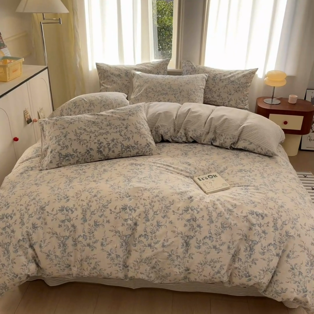 91家纺网 家纺一手货源 找家纺 捌月 2025新款13372喷气全棉四件套-花园里系列 流年