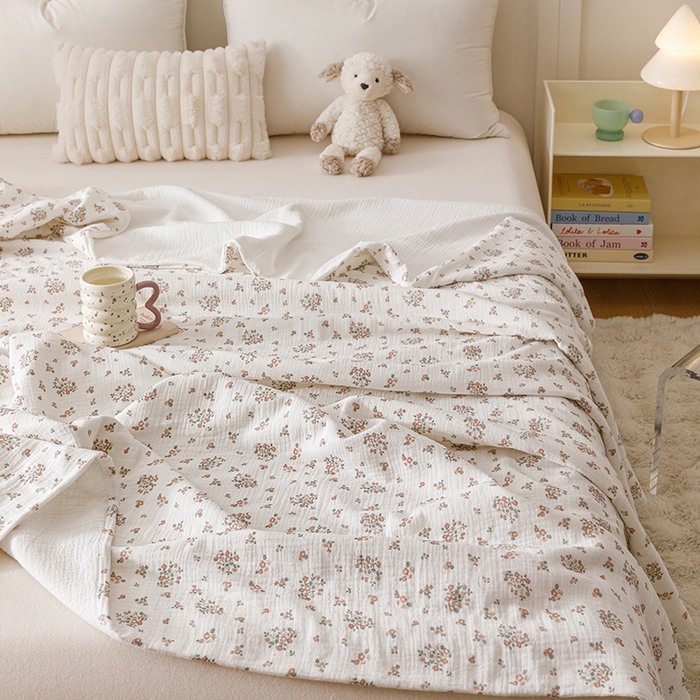 91家纺网 家纺一手货源 找家纺 悦然毛巾被 2025新款全棉六层纱布夏被成人款 花漾柔纱