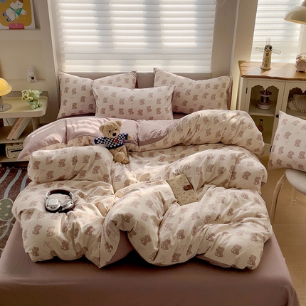 91家纺网 家纺一手货源 找家纺 娜娜2025新款A类针织双层纱印花四件套 可可西里