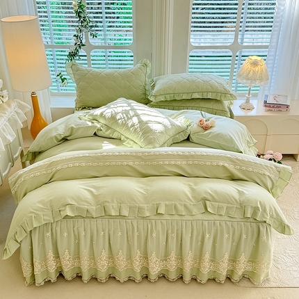 91家纺网 家纺一手货源 找家纺 （总）美达家纺 2025新款山茶花系列纯色A类全棉单层床裙四件套