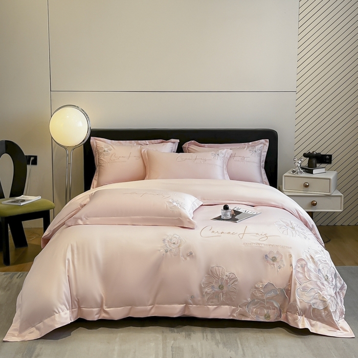 91家纺网 家纺一手货源 找家纺 欧乐蒂 2025新款亲肤棉刺绣四件套-花韵 花韵-颜粉