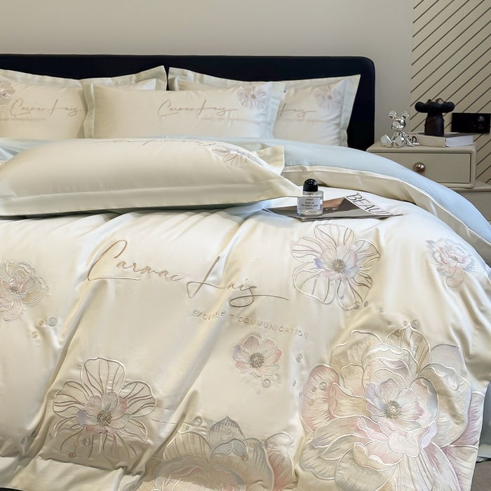 91家纺网 家纺一手货源 找家纺 欧乐蒂 2025新款亲肤棉刺绣四件套-花韵 花韵-白兰