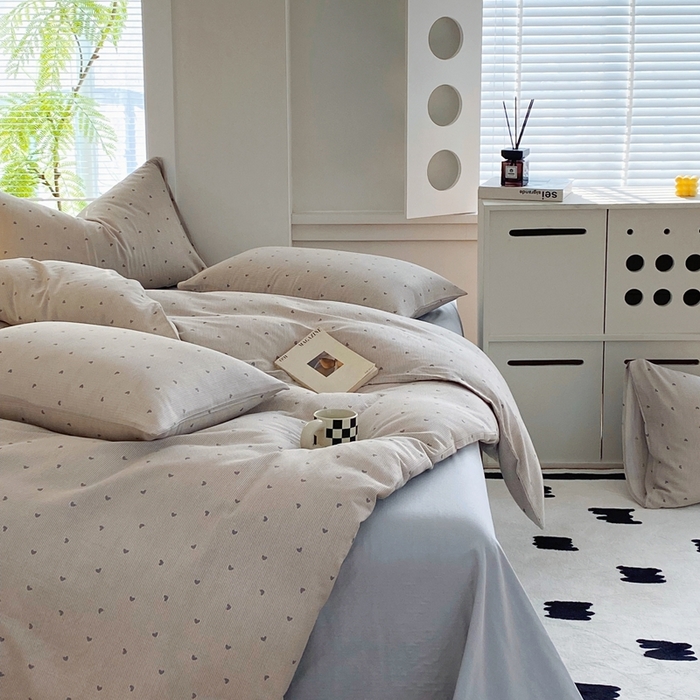 91家纺网 家纺一手货源 找家纺 于果 2025新款全棉双层纱四件套 简单爱