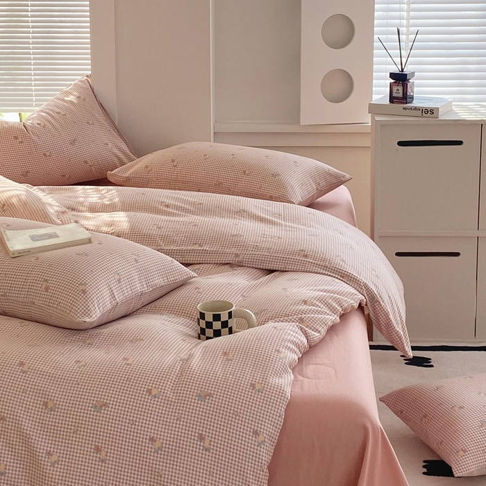 91家纺网 家纺一手货源 找家纺 于果 2025新款全棉双层纱四件套 金菠萝-紫