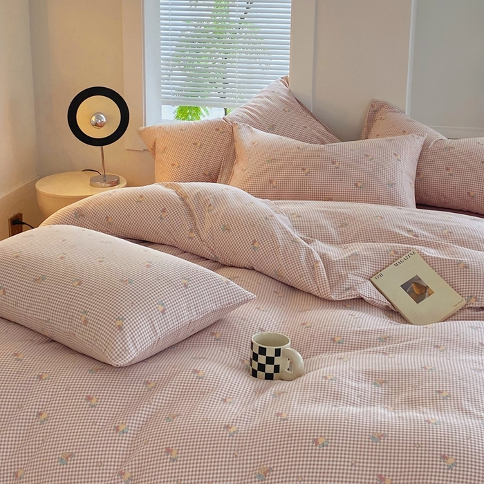 91家纺网 家纺一手货源 找家纺 于果 2025新款全棉双层纱四件套 金菠萝-紫