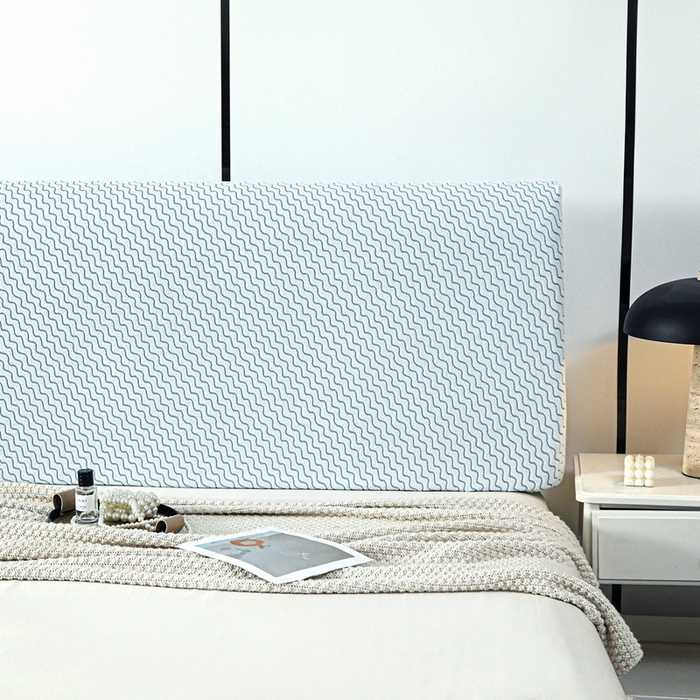 91家纺网 家纺一手货源 找家纺 千彤沙发垫 2025新款阳离子水波纹弹力床头罩 水波纹-浅蓝