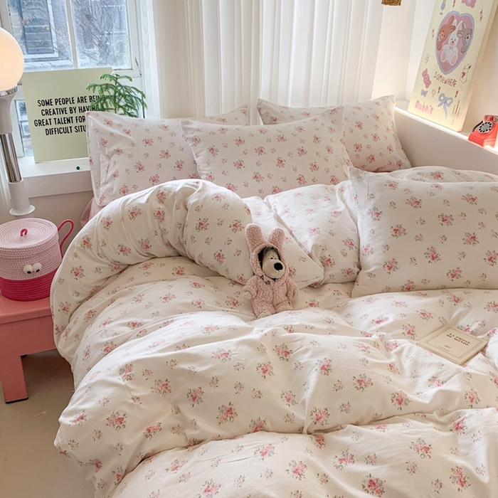 91家纺网 家纺一手货源 找家纺 吾欢心 2025新款针织棉双层纱四件套 花影迷踪