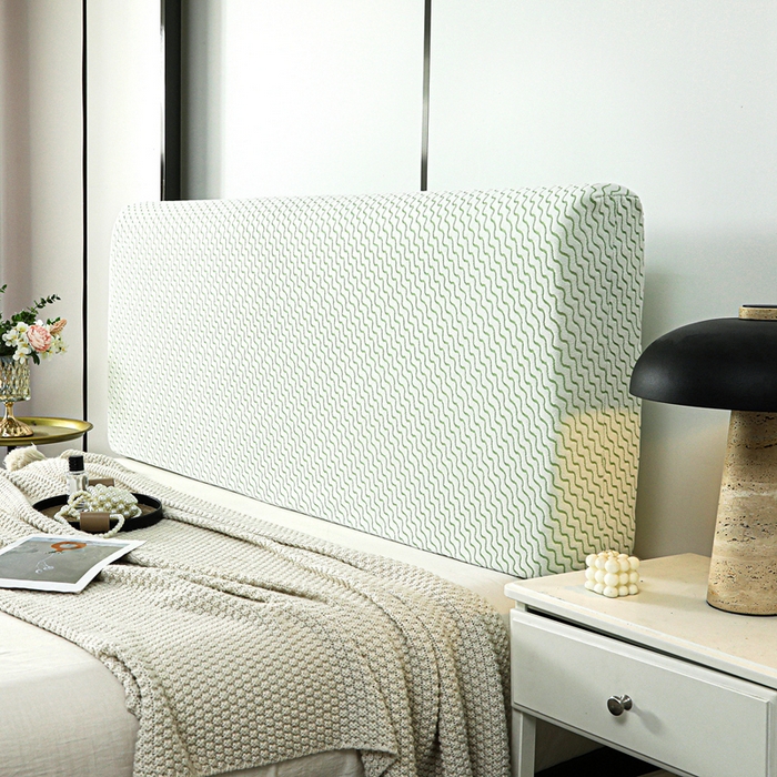 91家纺网 家纺一手货源 找家纺 千彤沙发垫 2025新款阳离子水波纹弹力床头罩 水波纹-浅绿