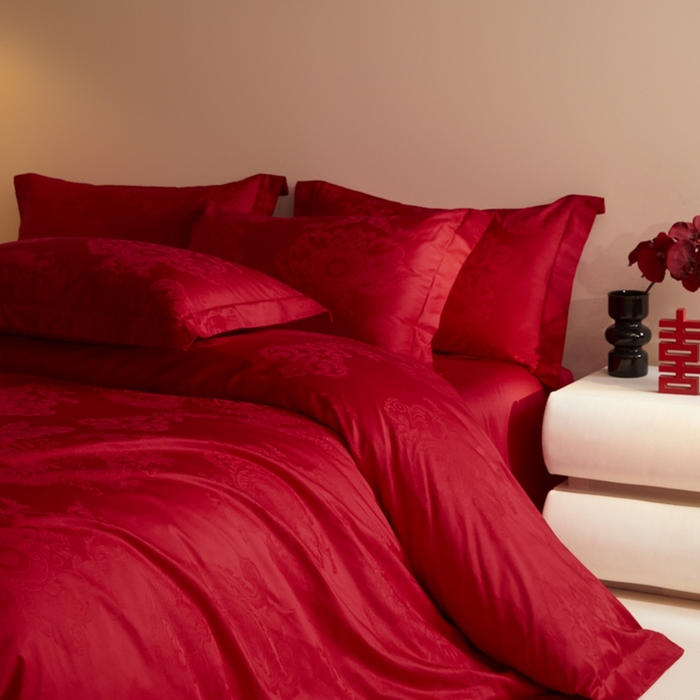 91家纺网 家纺一手货源 找家纺 欧乐蒂 2025新款高支高密提花婚庆四件套 龙凤美满