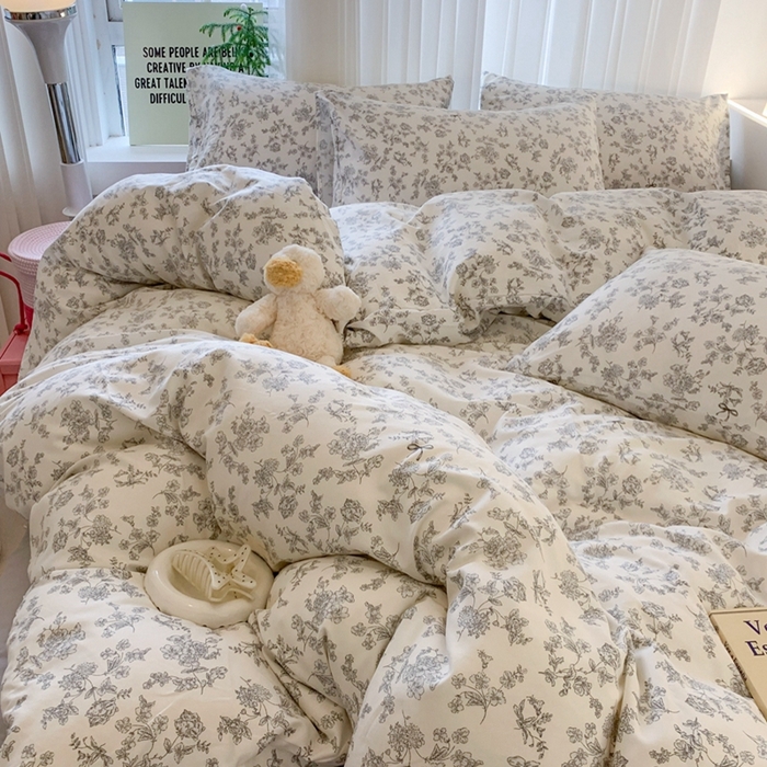 91家纺网 家纺一手货源 找家纺 吾欢心 2025新款针织棉双层纱四件套 海棠花开