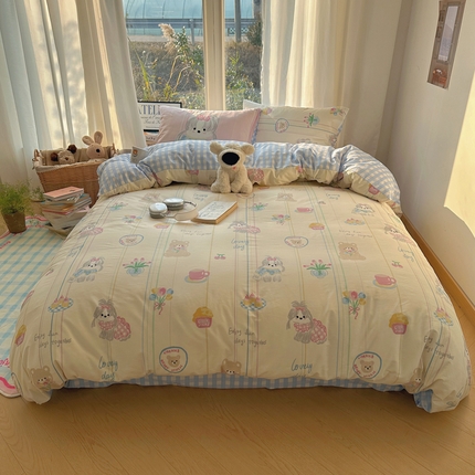 91家纺网 家纺一手货源 找家纺 （总）蜜宿 2025新款ins韩系卡通全棉四件套
