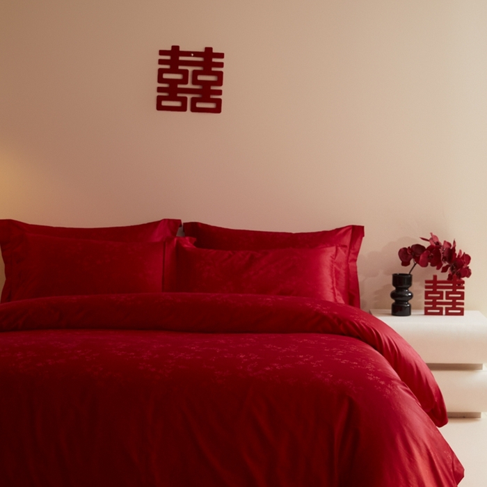 91家纺网 家纺一手货源 找家纺 欧乐蒂 2025新款高支高密提花婚庆四件套 叶叶情深