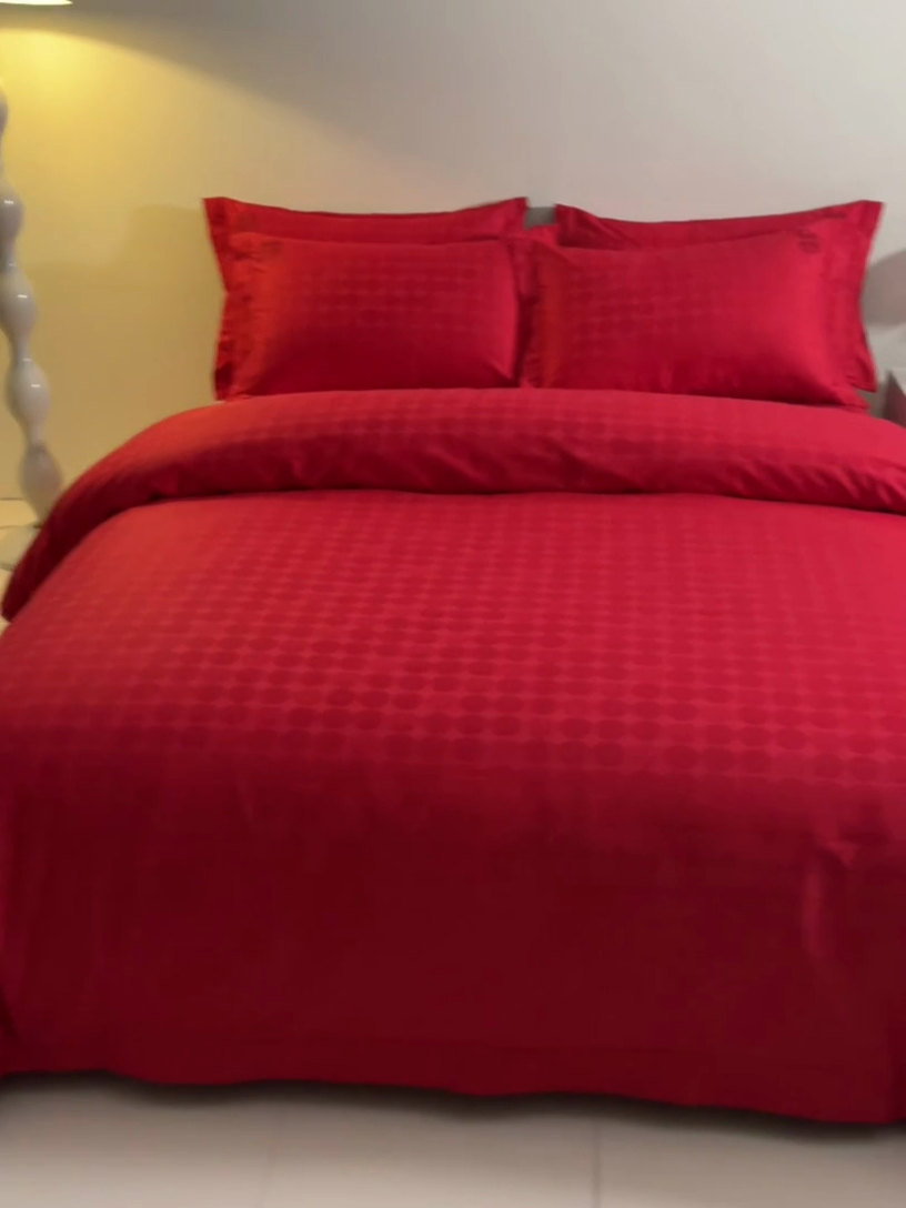 91家纺网 家纺一手货源 找家纺 欧乐蒂 2025新款高支高密提花婚庆四件套 双囍-红