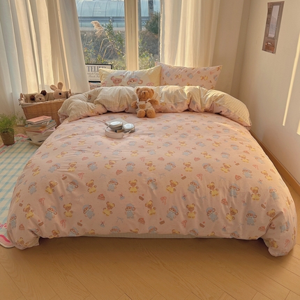 91家纺网 家纺一手货源 找家纺 蜜宿 2025新款ins韩系卡通全棉四件套 蝴蝶结兔熊