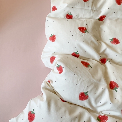 91家纺网 家纺一手货源 找家纺 吾欢心 2025新款针织棉双层纱四件套 草莓啵啵