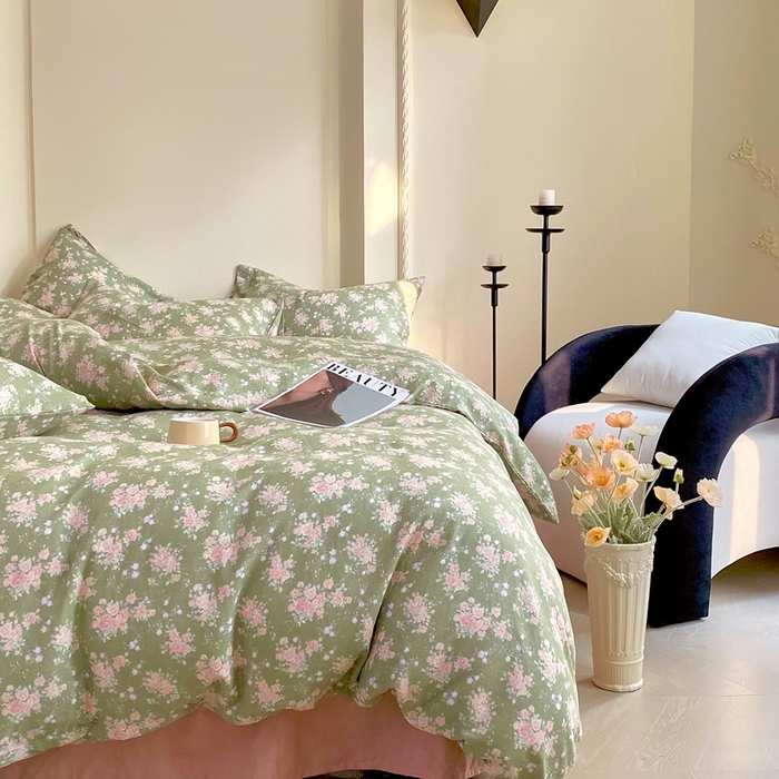 91家纺网 家纺一手货源 找家纺 于果 2025新款全棉双层纱四件套 玛德琳娜-绿