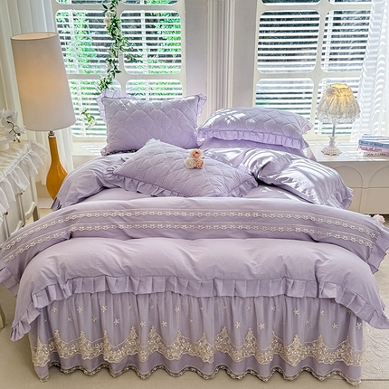 91家纺网 家纺一手货源 找家纺 （总）美达家纺 2025新款山茶花系列纯色A类全棉单层床裙四件套