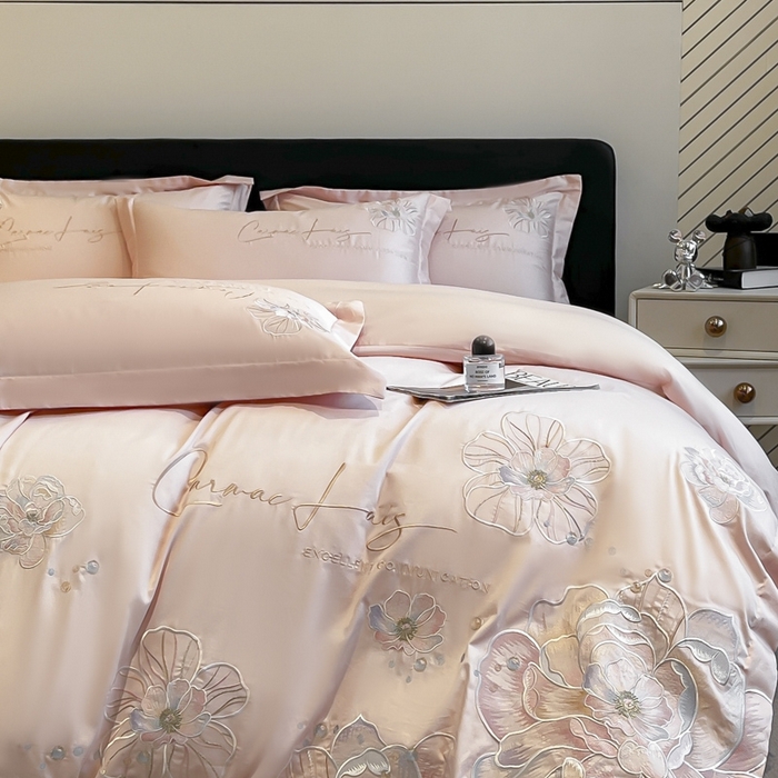 91家纺网 家纺一手货源 找家纺 欧乐蒂 2025新款亲肤棉刺绣四件套-花韵 花韵-颜粉