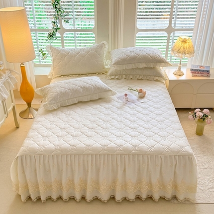 91家纺网 家纺一手货源 找家纺 （总）美达家纺 2025新款山茶花系列纯色A类全棉夹棉床裙