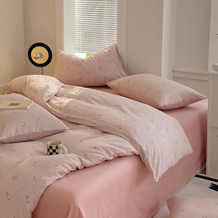 91家纺网 家纺一手货源 找家纺 于果 2025新款全棉双层纱四件套 金菠萝-紫