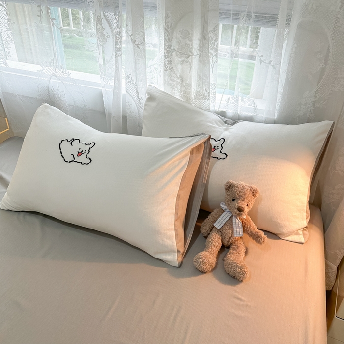 91家纺网 家纺一手货源 找家纺 多乐家纺 2025新款超柔加厚有氧提花针织小竺棉绣花四件套(提供买家秀） 小白-白灰