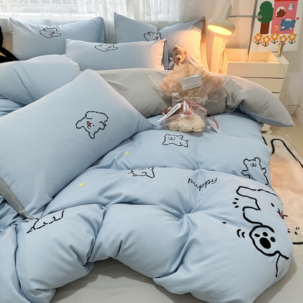 91家纺网 家纺一手货源 找家纺 （总）多乐家纺 2025新款超柔加厚有氧提花针织小竺棉绣花四件套(提供买家秀）