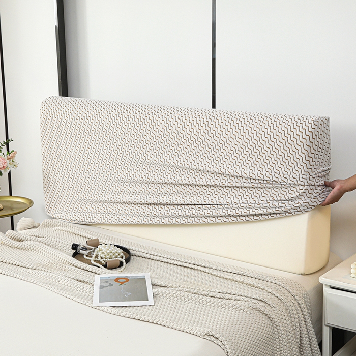 91家纺网 家纺一手货源 找家纺 千彤沙发垫 2025新款阳离子水波纹弹力床头罩 水波纹-咖