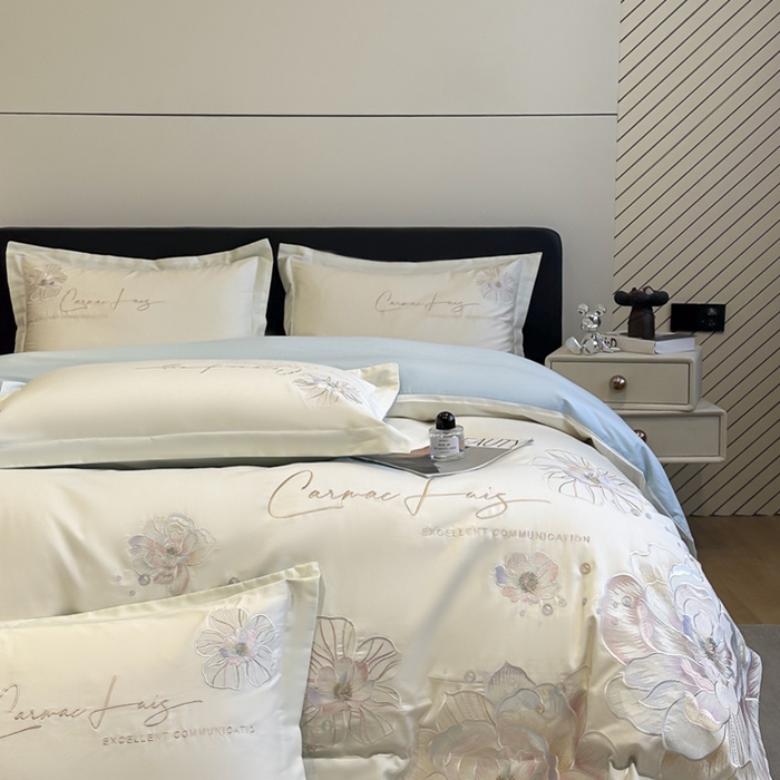 91家纺网 家纺一手货源 找家纺 欧乐蒂 2025新款亲肤棉刺绣四件套-花韵 花韵-白兰