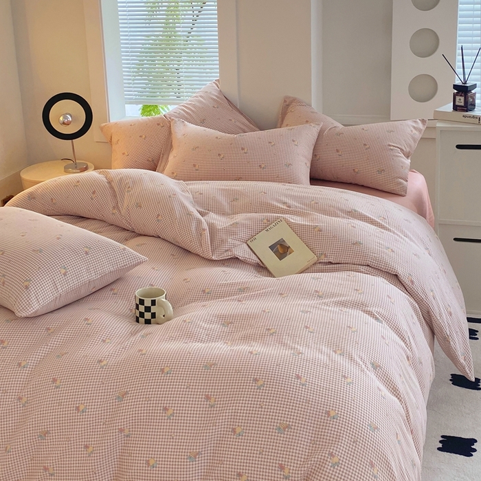 91家纺网 家纺一手货源 找家纺 于果 2025新款全棉双层纱四件套 金菠萝-紫