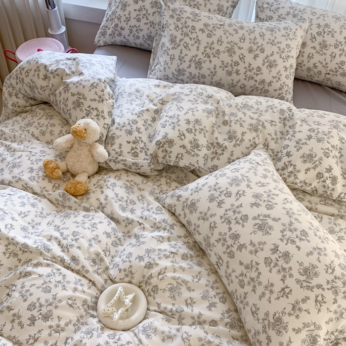 91家纺网 家纺一手货源 找家纺 吾欢心 2025新款针织棉双层纱四件套 海棠花开