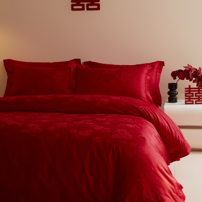 91家纺网 家纺一手货源 找家纺 欧乐蒂 2025新款高支高密提花婚庆四件套 玫瑰情缘