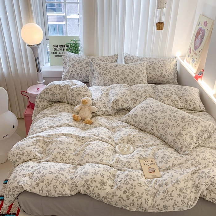 91家纺网 家纺一手货源 找家纺 吾欢心 2025新款针织棉双层纱四件套 海棠花开