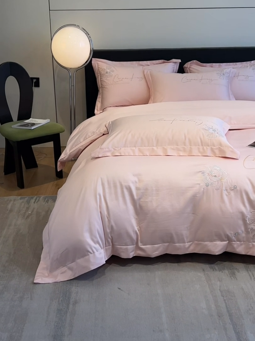 91家纺网 家纺一手货源 找家纺 欧乐蒂 2025新款亲肤棉刺绣四件套-花韵 花韵-颜粉