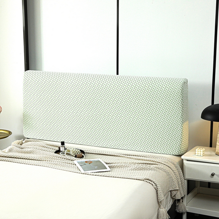 91家纺网 家纺一手货源 找家纺 千彤沙发垫 2025新款阳离子水波纹弹力床头罩 水波纹-浅绿