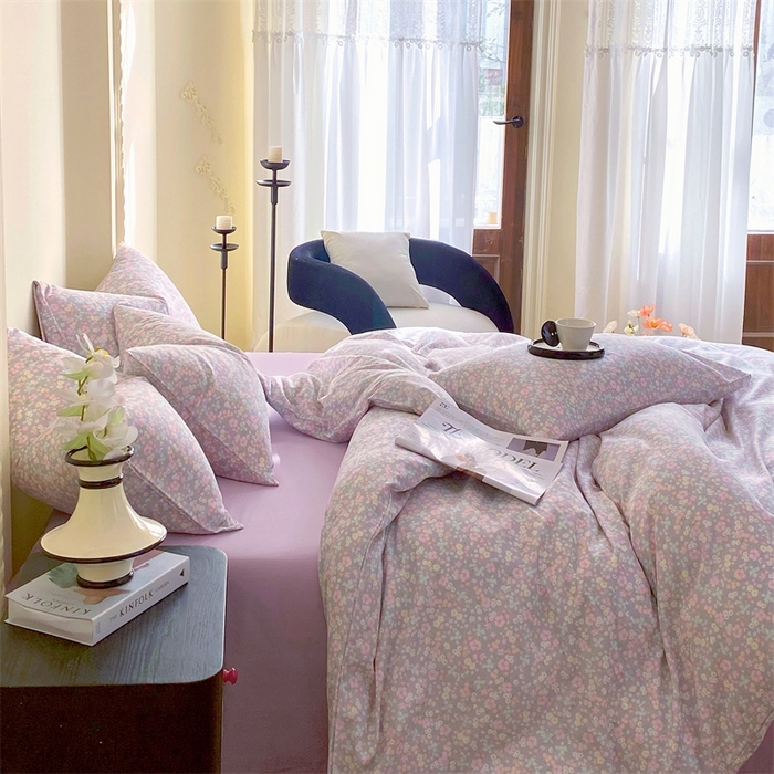 91家纺网 家纺一手货源 找家纺 于果 2025新款全棉双层纱四件套 茉里