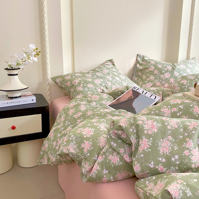 91家纺网 家纺一手货源 找家纺 于果 2025新款全棉双层纱四件套 玛德琳娜-绿