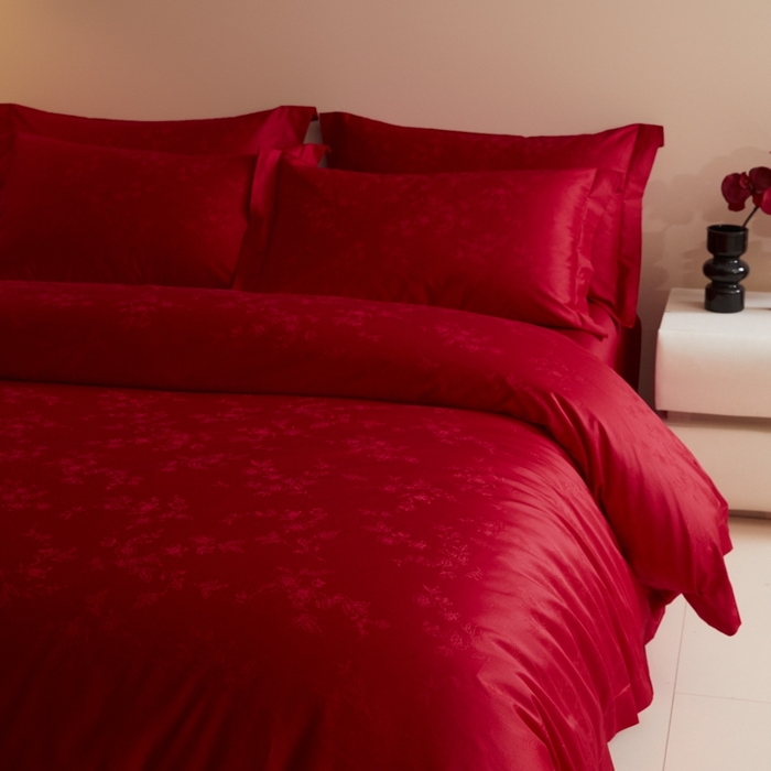 91家纺网 家纺一手货源 找家纺 欧乐蒂 2025新款高支高密提花婚庆四件套 叶叶情深