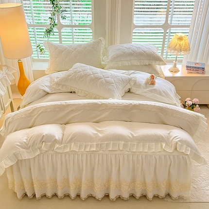 91家纺网 家纺一手货源 找家纺 （总）美达家纺 2025新款山茶花系列纯色A类全棉单层床裙四件套