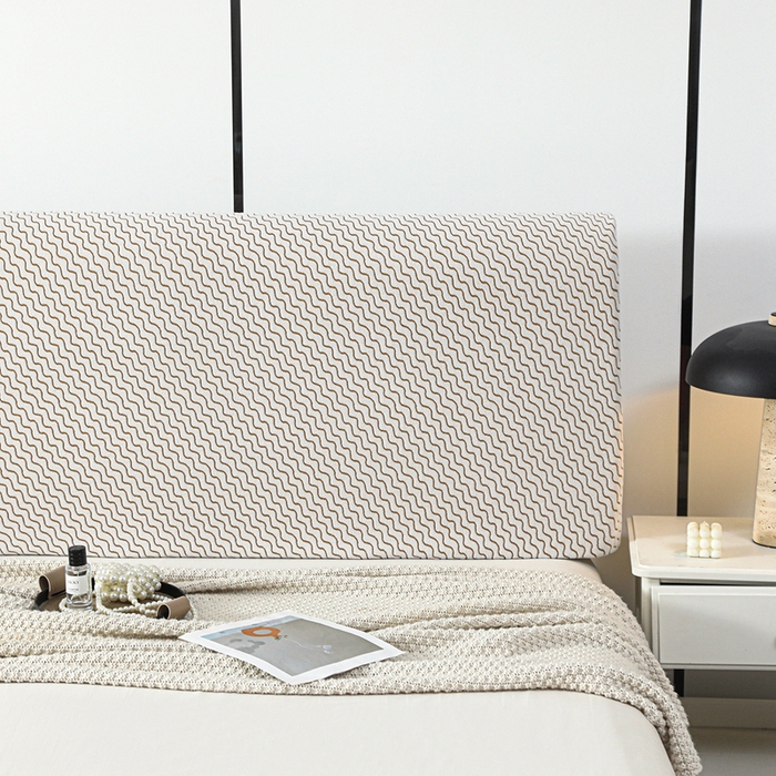 91家纺网 家纺一手货源 找家纺 千彤沙发垫 2025新款阳离子水波纹弹力床头罩 水波纹-咖