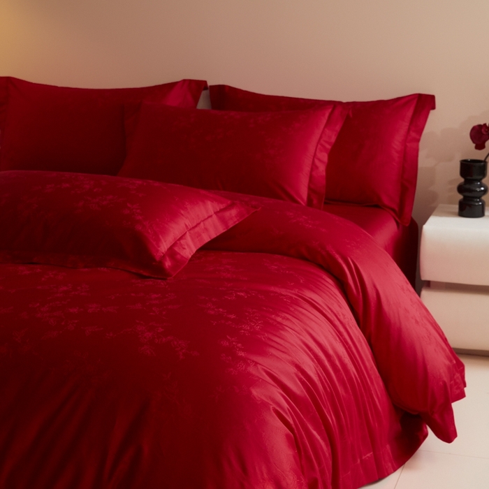 91家纺网 家纺一手货源 找家纺 欧乐蒂 2025新款高支高密提花婚庆四件套 叶叶情深