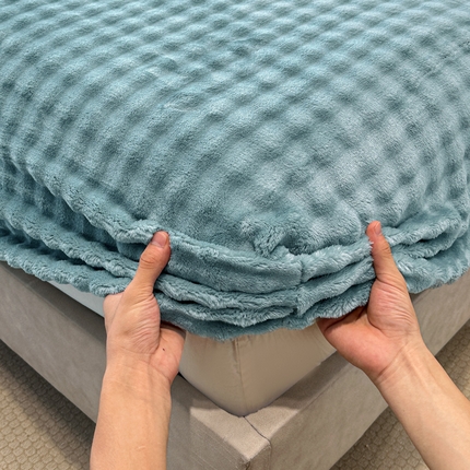 91家纺网 家纺一手货源 找家纺 （买家秀爆款不断货）A类母婴级兔兔绒床笠泡泡牛奶绒床笠珊瑚绒床笠雪花绒床笠牛奶绒床罩珊瑚绒床罩床垫套 小泡泡-湖蓝