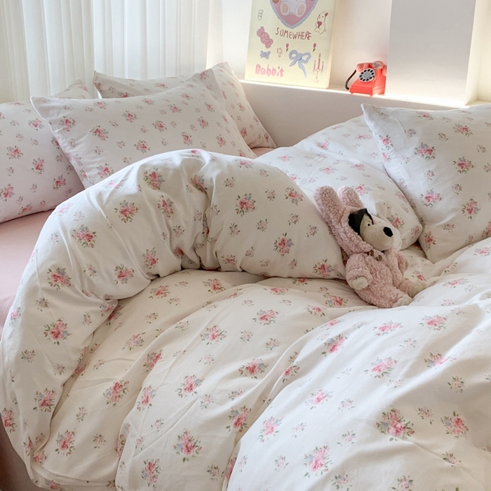 91家纺网 家纺一手货源 找家纺 吾欢心 2025新款针织棉双层纱四件套 花影迷踪