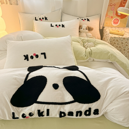 91家纺网 家纺一手货源 找家纺 （总）多乐家纺 2025新款超柔加厚有氧提花针织小竺棉绣花四件套(提供买家秀）