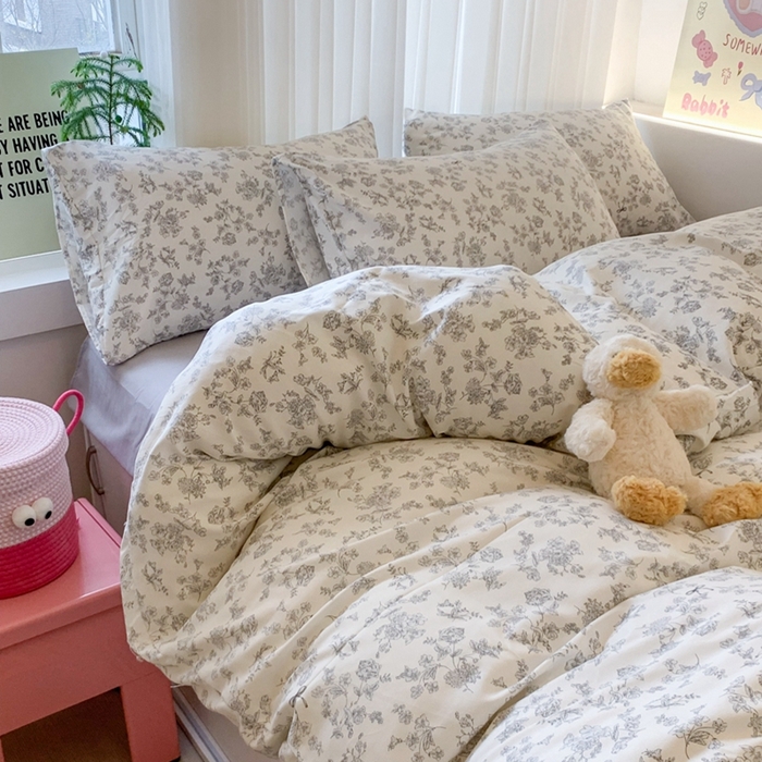 91家纺网 家纺一手货源 找家纺 吾欢心 2025新款针织棉双层纱四件套 海棠花开