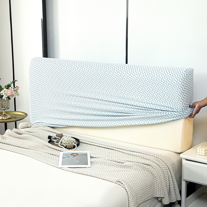 91家纺网 家纺一手货源 找家纺 千彤沙发垫 2025新款阳离子水波纹弹力床头罩 水波纹-浅蓝