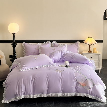 91家纺网 家纺一手货源 找家纺 （总）苏美 2025新款小清新花边水洗棉刺绣四件套